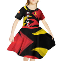Belgium Kid Short Sleeve Dress with Black Red Lion Crest Flag Flame Spirit