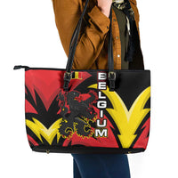 Belgium Leather Tote Bag with Black Red Lion Crest Flag Flame Spirit
