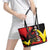 Belgium Leather Tote Bag with Black Red Lion Crest Flag Flame Spirit