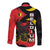 Belgium Long Sleeve Button Shirt with Black Red Lion Crest Flag Flame Spirit