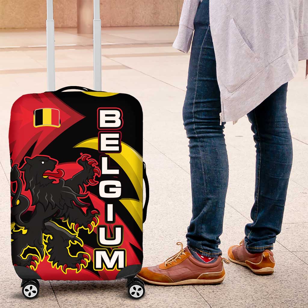 Belgium Luggage Cover with Black Red Lion Crest Flag Flame Spirit