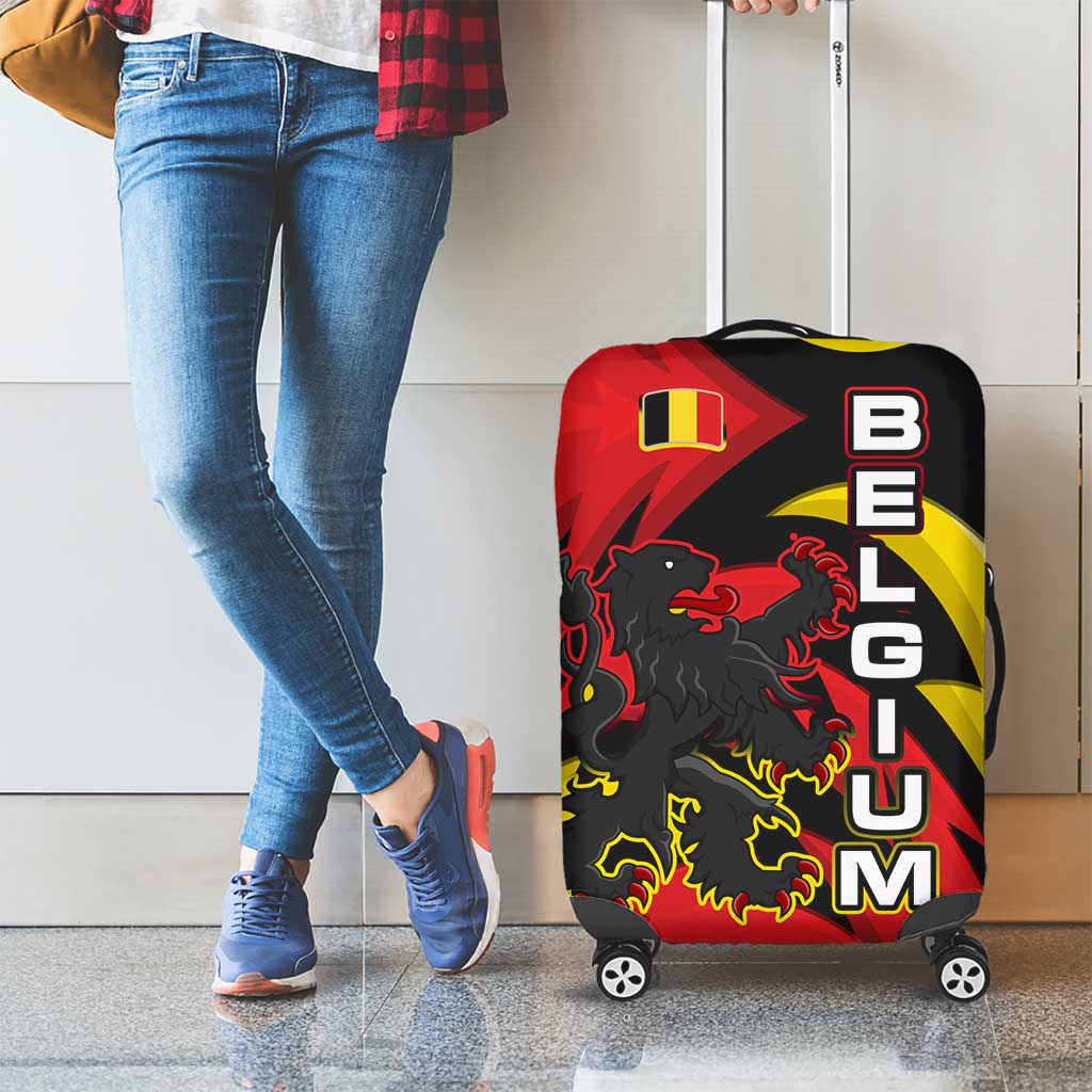 Belgium Luggage Cover with Black Red Lion Crest Flag Flame Spirit