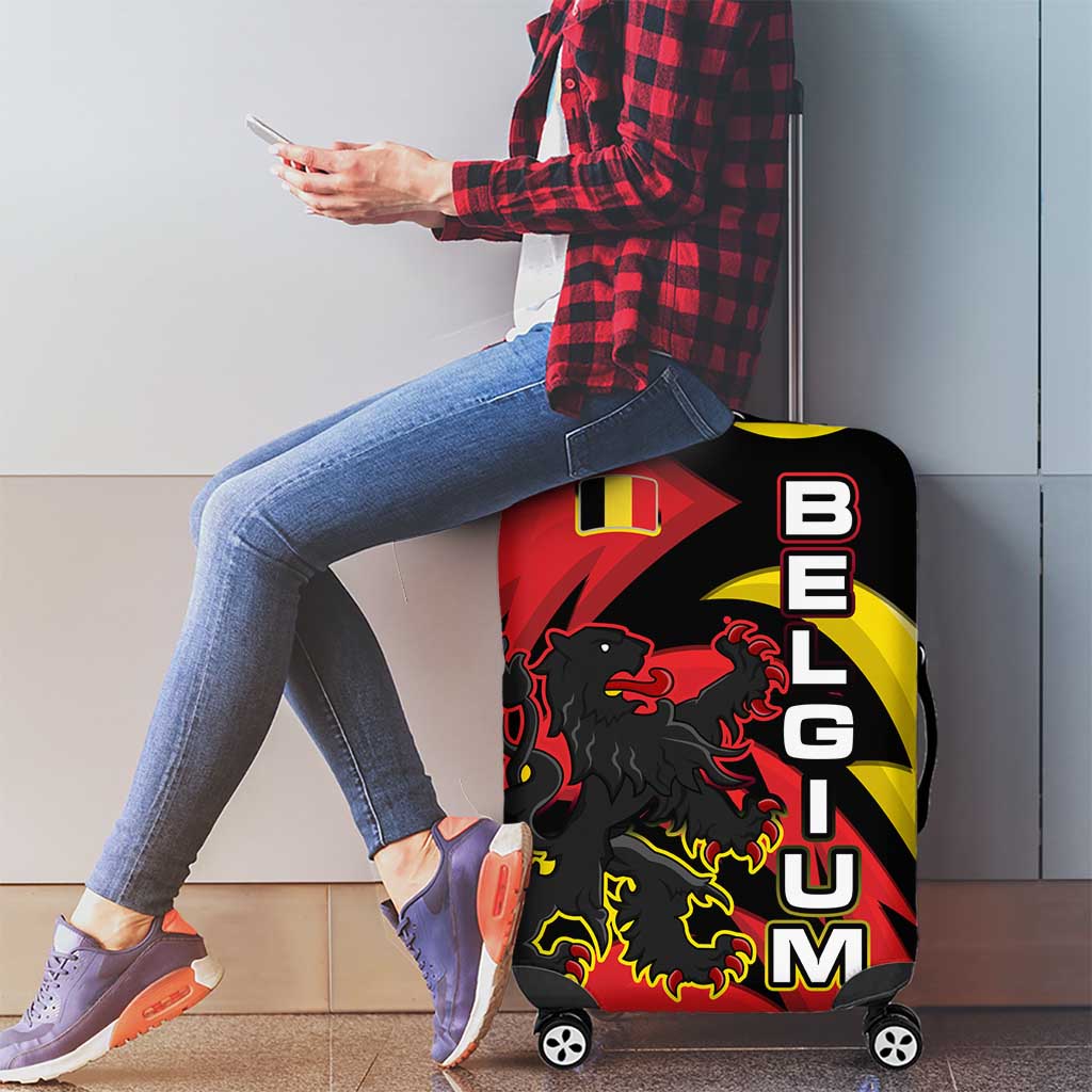 Belgium Luggage Cover with Black Red Lion Crest Flag Flame Spirit