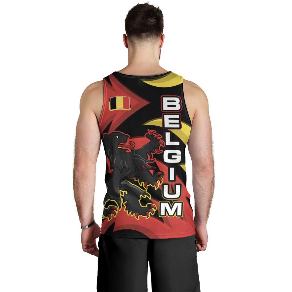 Belgium Men Tank Top with Black Red Lion Crest Flag Flame Spirit