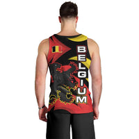 Belgium Men Tank Top with Black Red Lion Crest Flag Flame Spirit