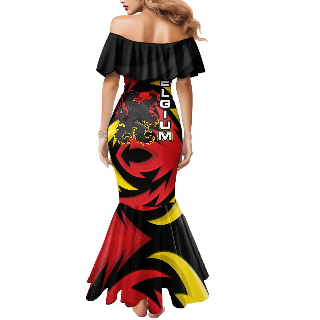 Belgium Mermaid Dress with Black Red Lion Crest Flag Flame Spirit