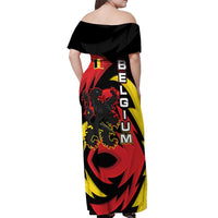 Belgium Off Shoulder Maxi Dress with Black Red Lion Crest Flag Flame Spirit