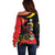 Belgium Off Shoulder Sweater with Black Red Lion Crest Flag Flame Spirit