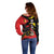 Belgium Off Shoulder Sweater with Black Red Lion Crest Flag Flame Spirit