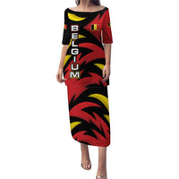 Belgium Puletasi with Black Red Lion Crest Flag Flame Spirit