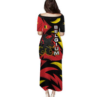 Belgium Puletasi with Black Red Lion Crest Flag Flame Spirit