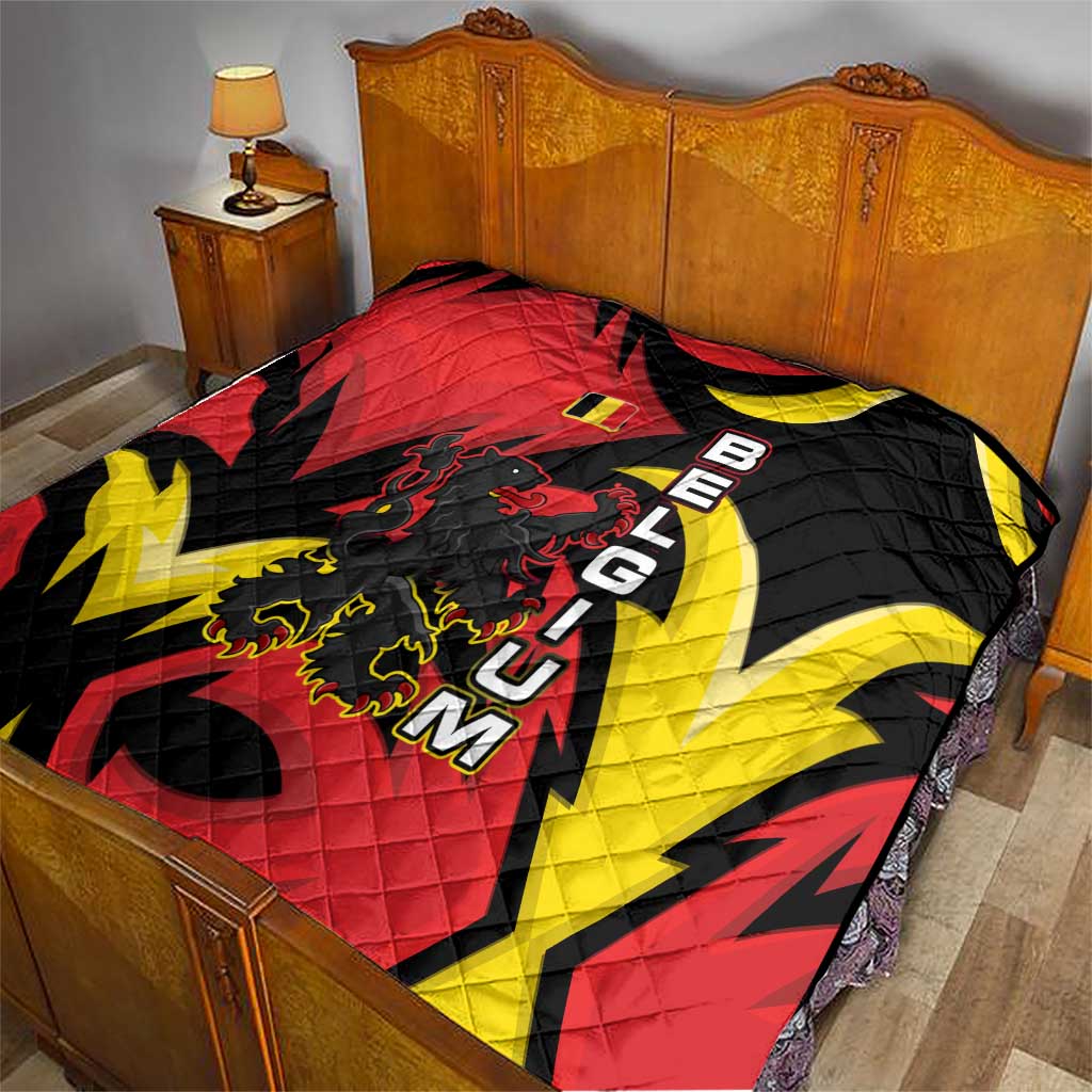 Belgium Quilt with Black Red Lion Crest Flag Flame Spirit