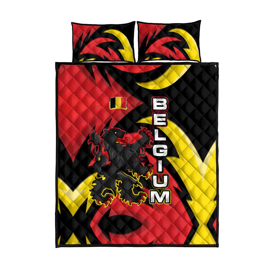 Belgium Quilt Bed Set with Black Red Lion Crest Flag Flame Spirit