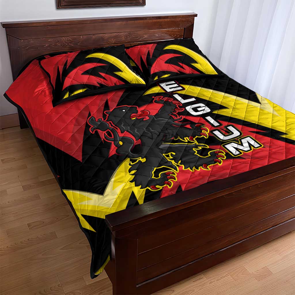 Belgium Quilt Bed Set with Black Red Lion Crest Flag Flame Spirit