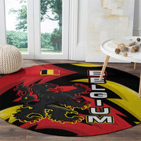 Belgium Round Carpet with Black Red Lion Crest Flag Flame Spirit