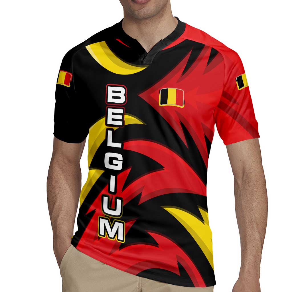 Belgium Rugby Jersey with Black Red Lion Crest Flag Flame Spirit