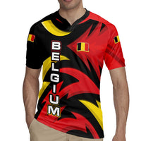 Belgium Rugby Jersey with Black Red Lion Crest Flag Flame Spirit