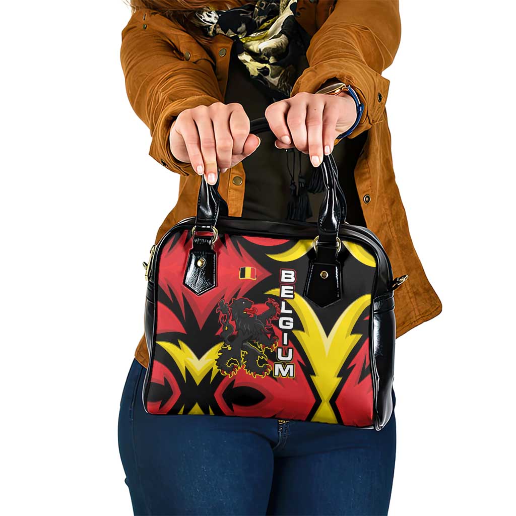 Belgium Shoulder Handbag with Black Red Lion Crest Flag Flame Spirit