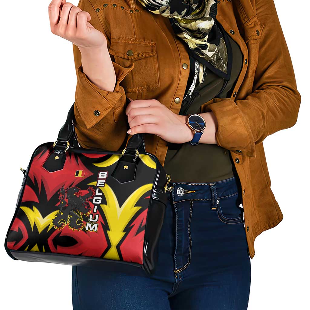 Belgium Shoulder Handbag with Black Red Lion Crest Flag Flame Spirit