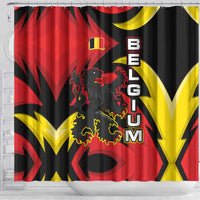 Belgium Shower Curtain with Black Red Lion Crest Flag Flame Spirit