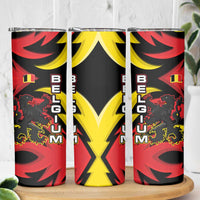 Belgium Skinny Tumbler with Black Red Lion Crest Flag Flame Spirit