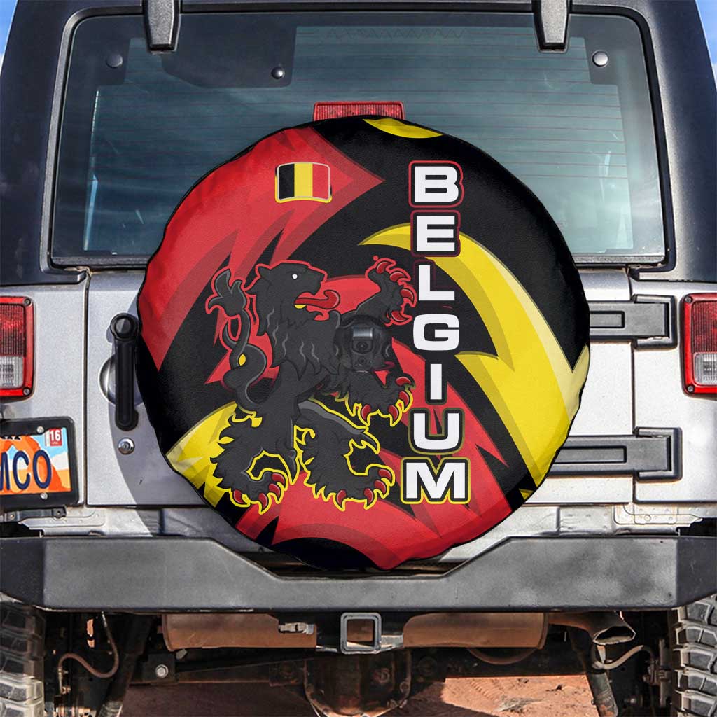 Belgium Spare Tire Cover with Black Red Lion Crest Flag Flame Spirit