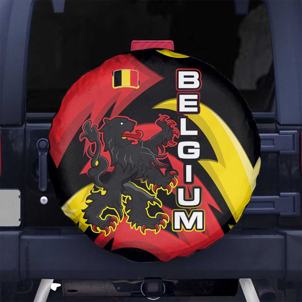 Belgium Spare Tire Cover with Black Red Lion Crest Flag Flame Spirit
