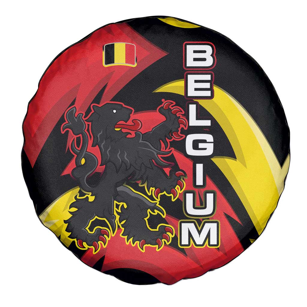Belgium Spare Tire Cover with Black Red Lion Crest Flag Flame Spirit