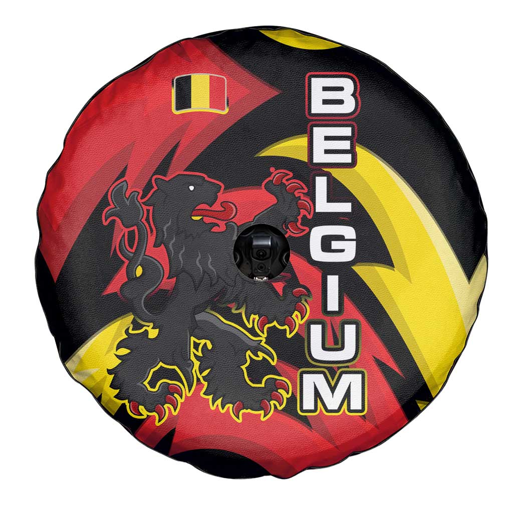 Belgium Spare Tire Cover with Black Red Lion Crest Flag Flame Spirit
