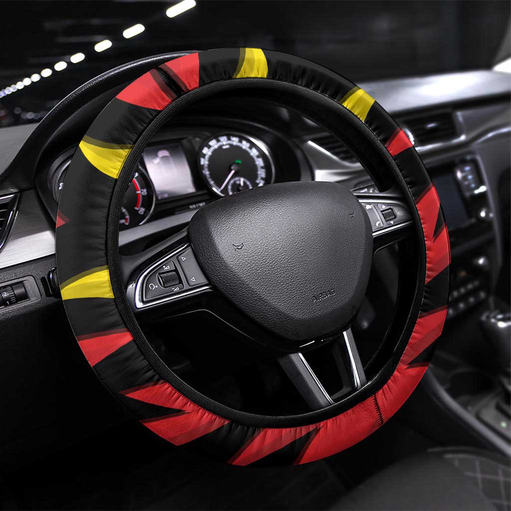 Belgium Steering Wheel Cover with Black Red Lion Crest Flag Flame Spirit