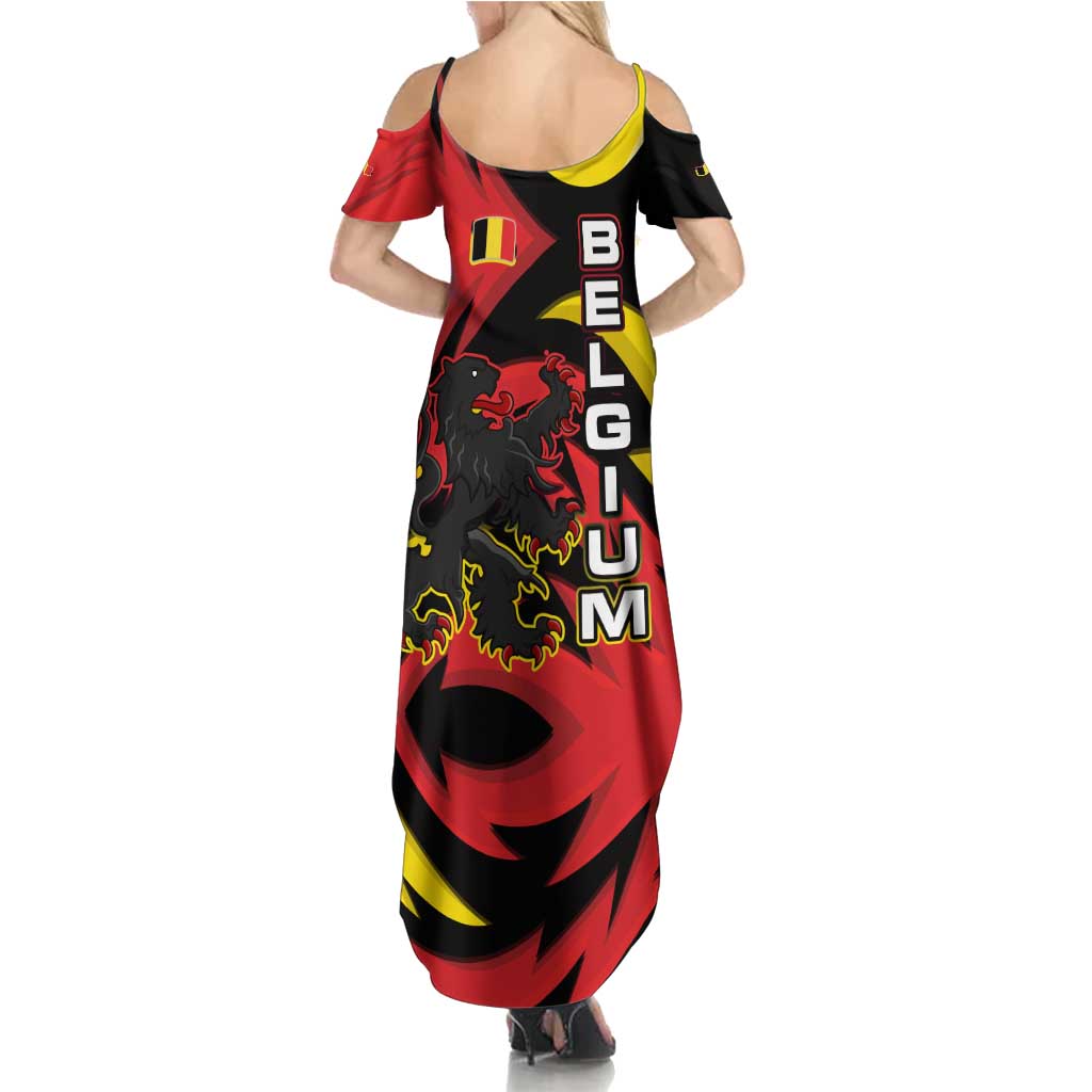 Belgium Summer Maxi Dress with Black Red Lion Crest Flag Flame Spirit