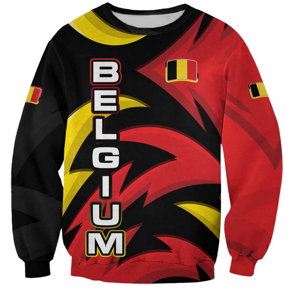 Belgium Sweatshirt with Black Red Lion Crest Flag Flame Spirit