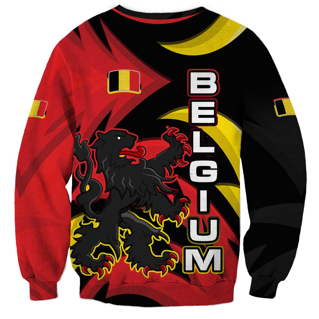 Belgium Sweatshirt with Black Red Lion Crest Flag Flame Spirit