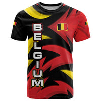 Belgium T Shirt with Black Red Lion Crest Flag Flame Spirit