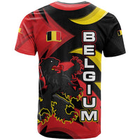 Belgium T Shirt with Black Red Lion Crest Flag Flame Spirit