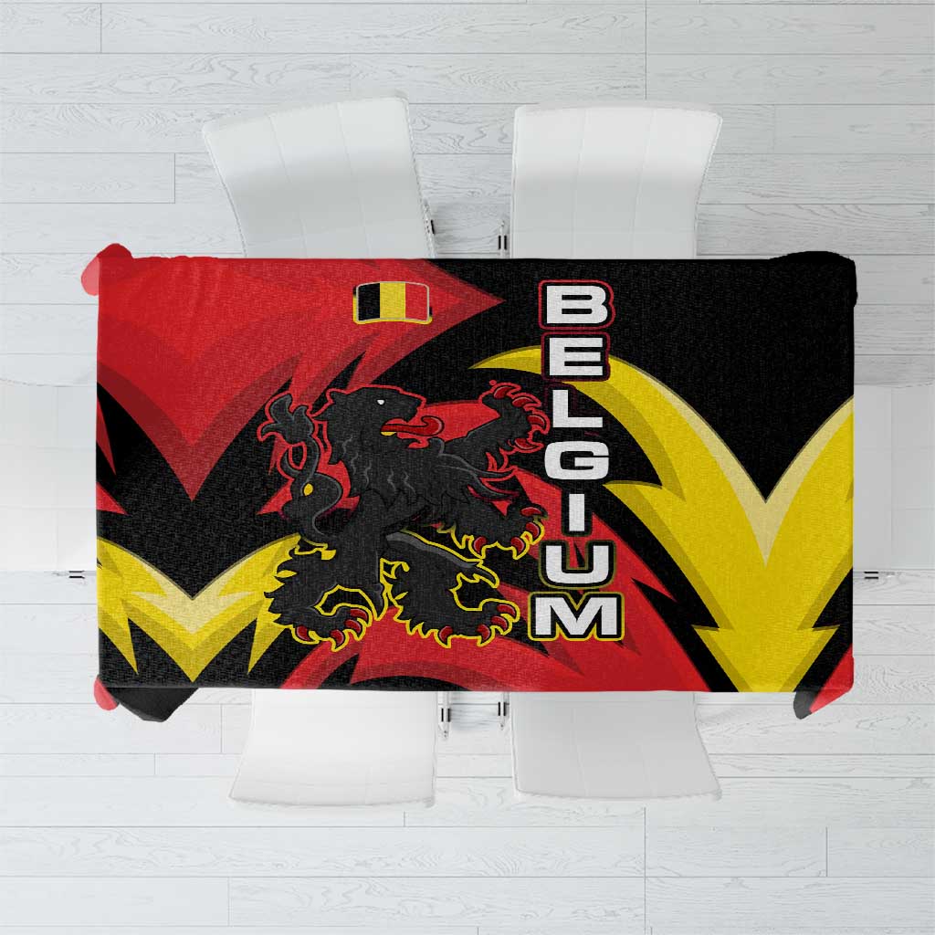 Belgium Tablecloth with Black Red Lion Crest Flag Flame Spirit