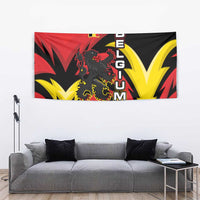 Belgium Tapestry with Black Red Lion Crest Flag Flame Spirit