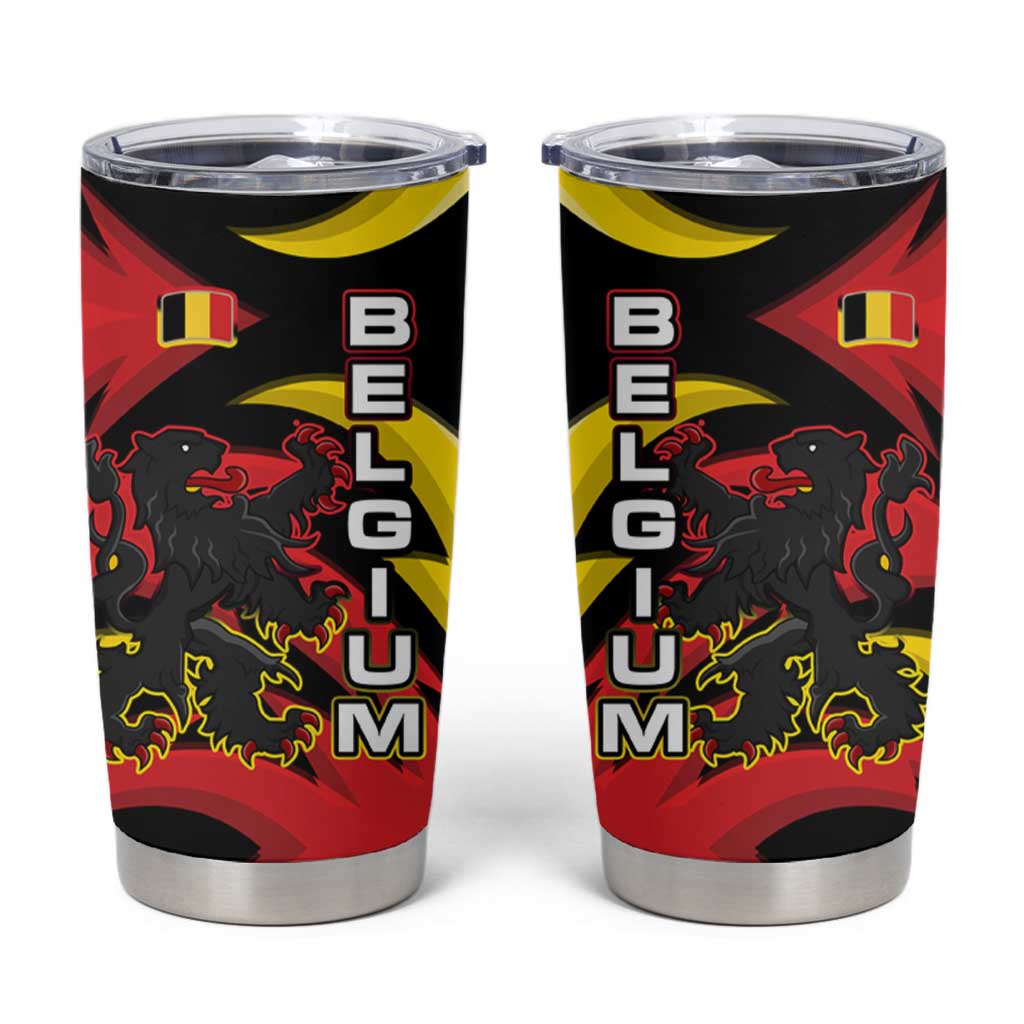 Belgium Tumbler Cup with Black Red Lion Crest Flag Flame Spirit