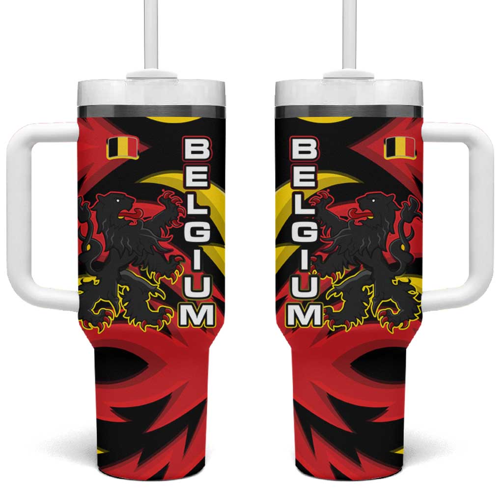 Belgium Tumbler With Handle with Black Red Lion Crest Flag Flame Spirit