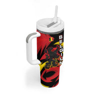 Belgium Tumbler With Handle with Black Red Lion Crest Flag Flame Spirit