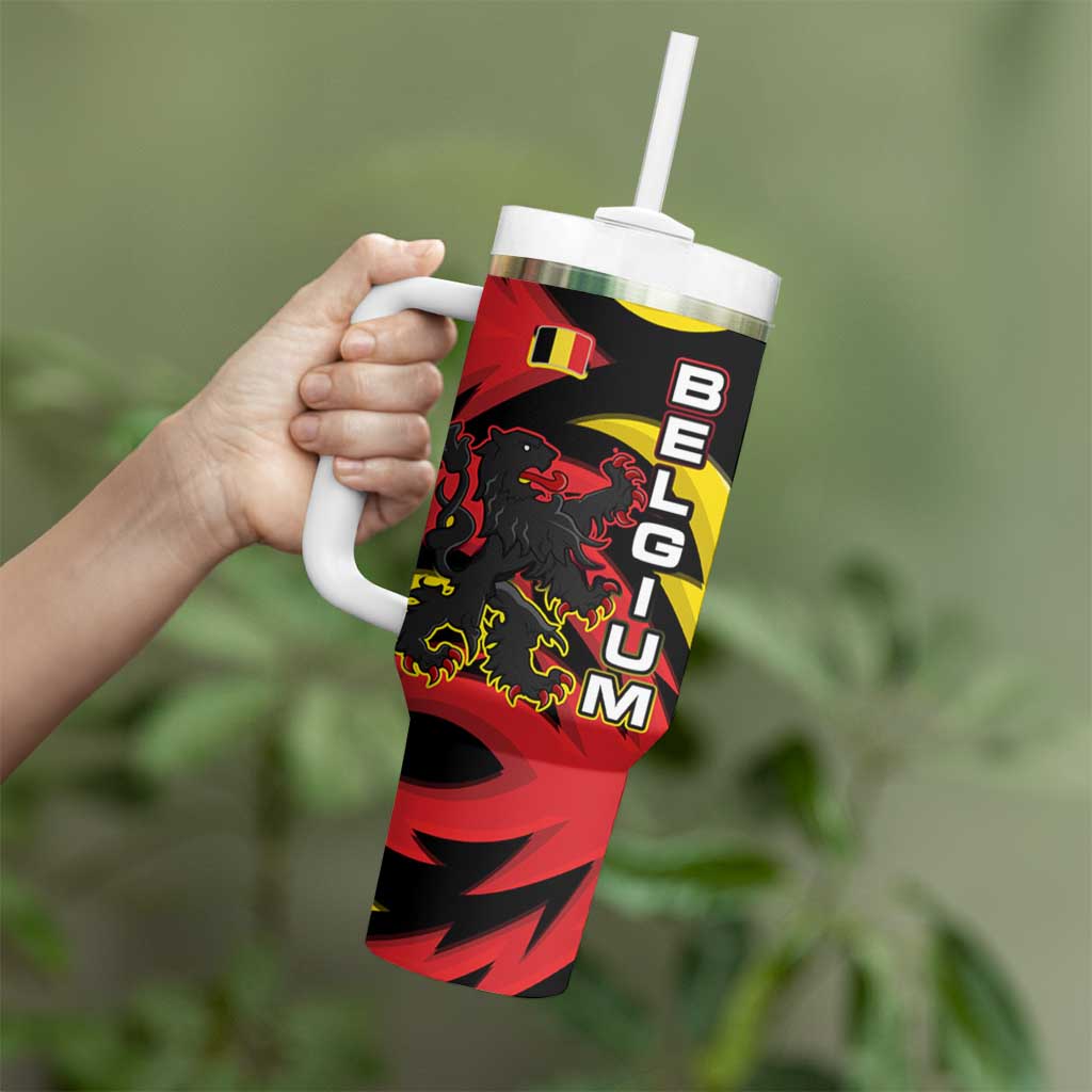 Belgium Tumbler With Handle with Black Red Lion Crest Flag Flame Spirit