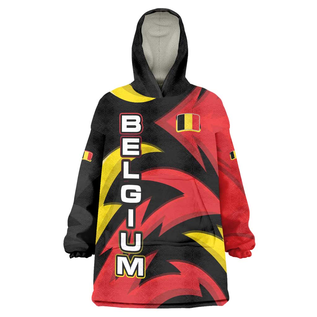 Belgium Wearable Blanket Hoodie with Black Red Lion Crest Flag Flame Spirit