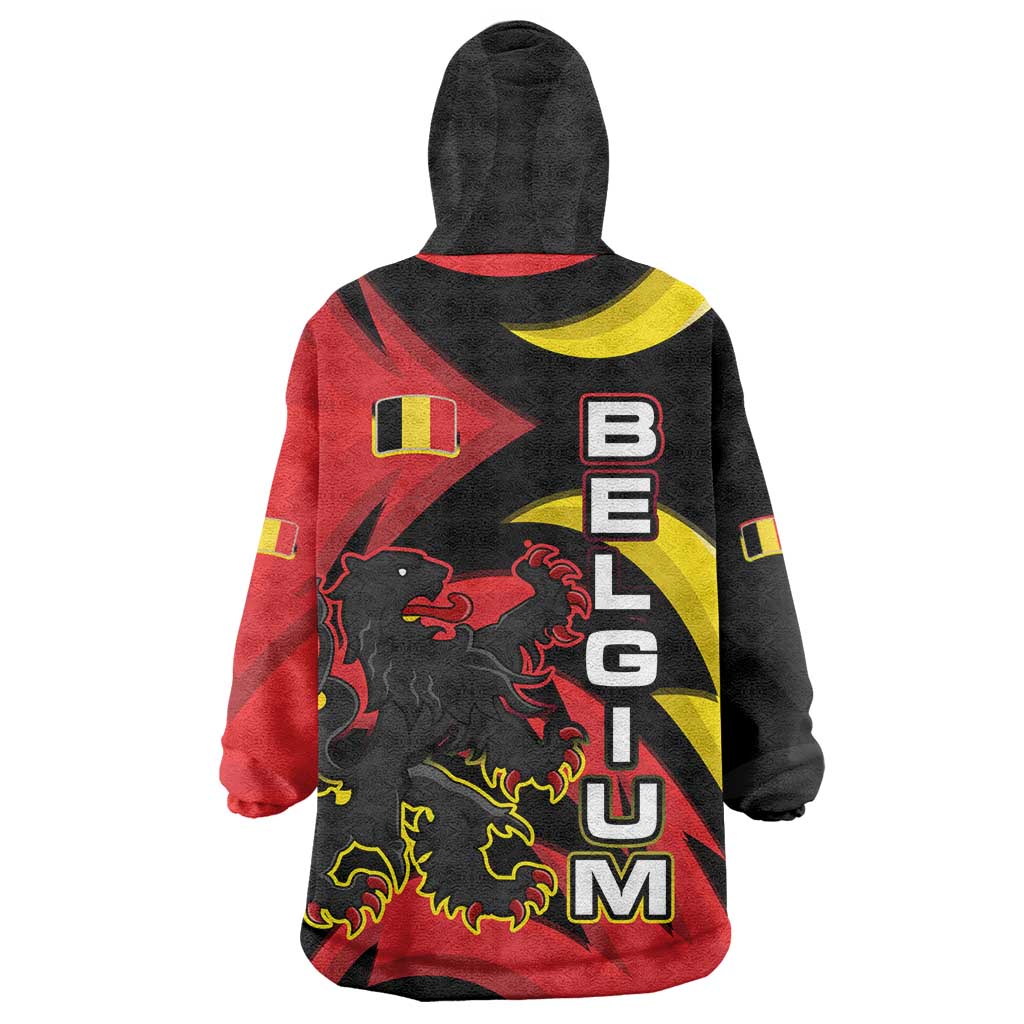 Belgium Wearable Blanket Hoodie with Black Red Lion Crest Flag Flame Spirit