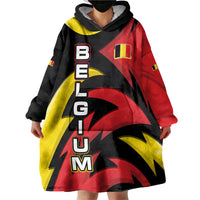 Belgium Wearable Blanket Hoodie with Black Red Lion Crest Flag Flame Spirit