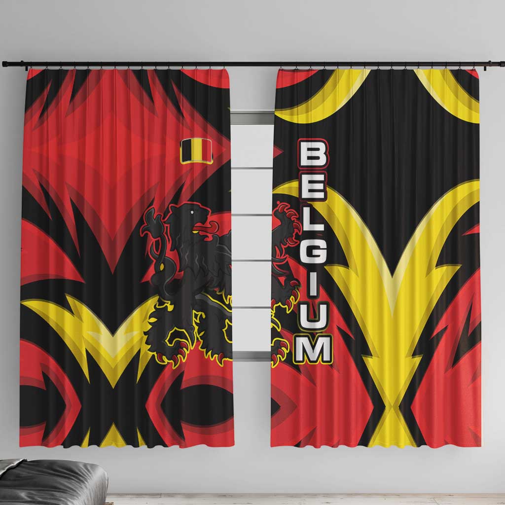 Belgium Window Curtain with Black Red Lion Crest Flag Flame Spirit