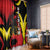 Belgium Window Curtain with Black Red Lion Crest Flag Flame Spirit