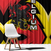 Belgium Window Curtain with Black Red Lion Crest Flag Flame Spirit