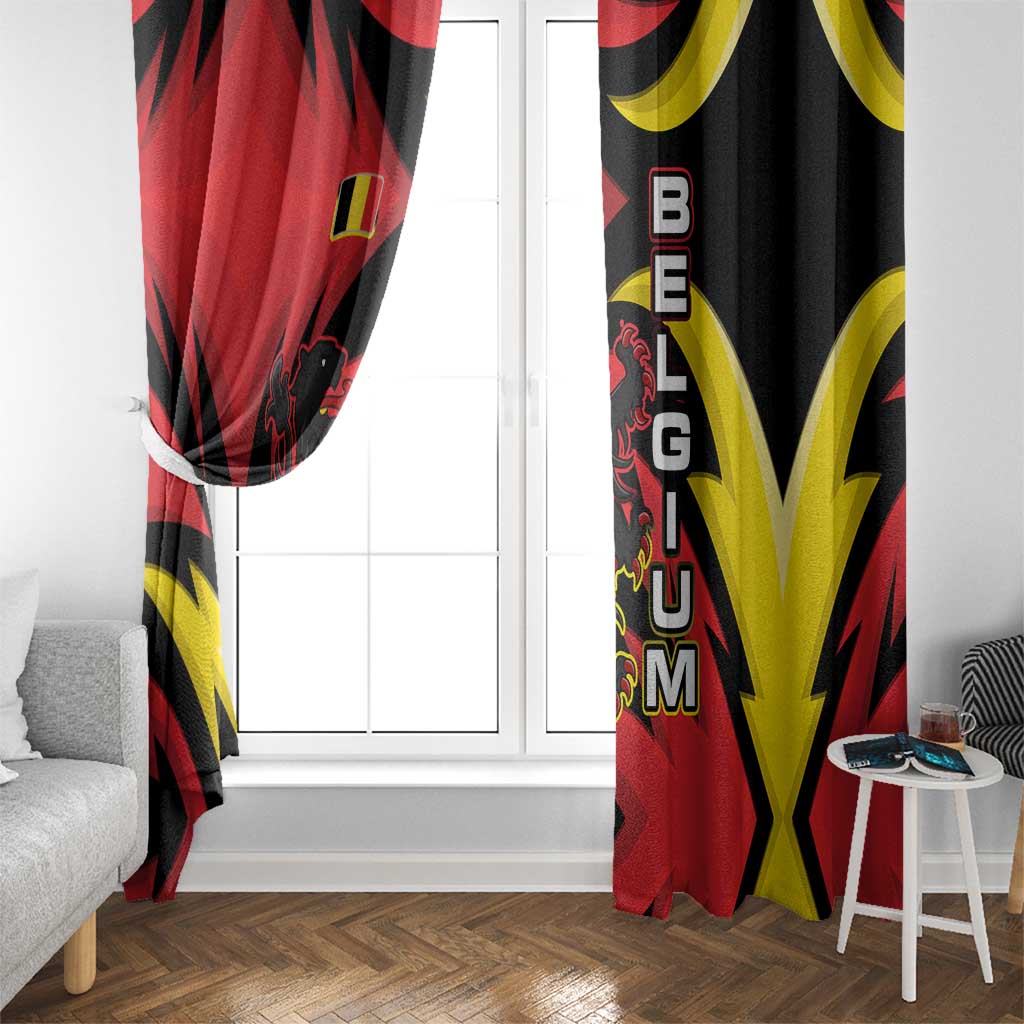 Belgium Window Curtain with Black Red Lion Crest Flag Flame Spirit