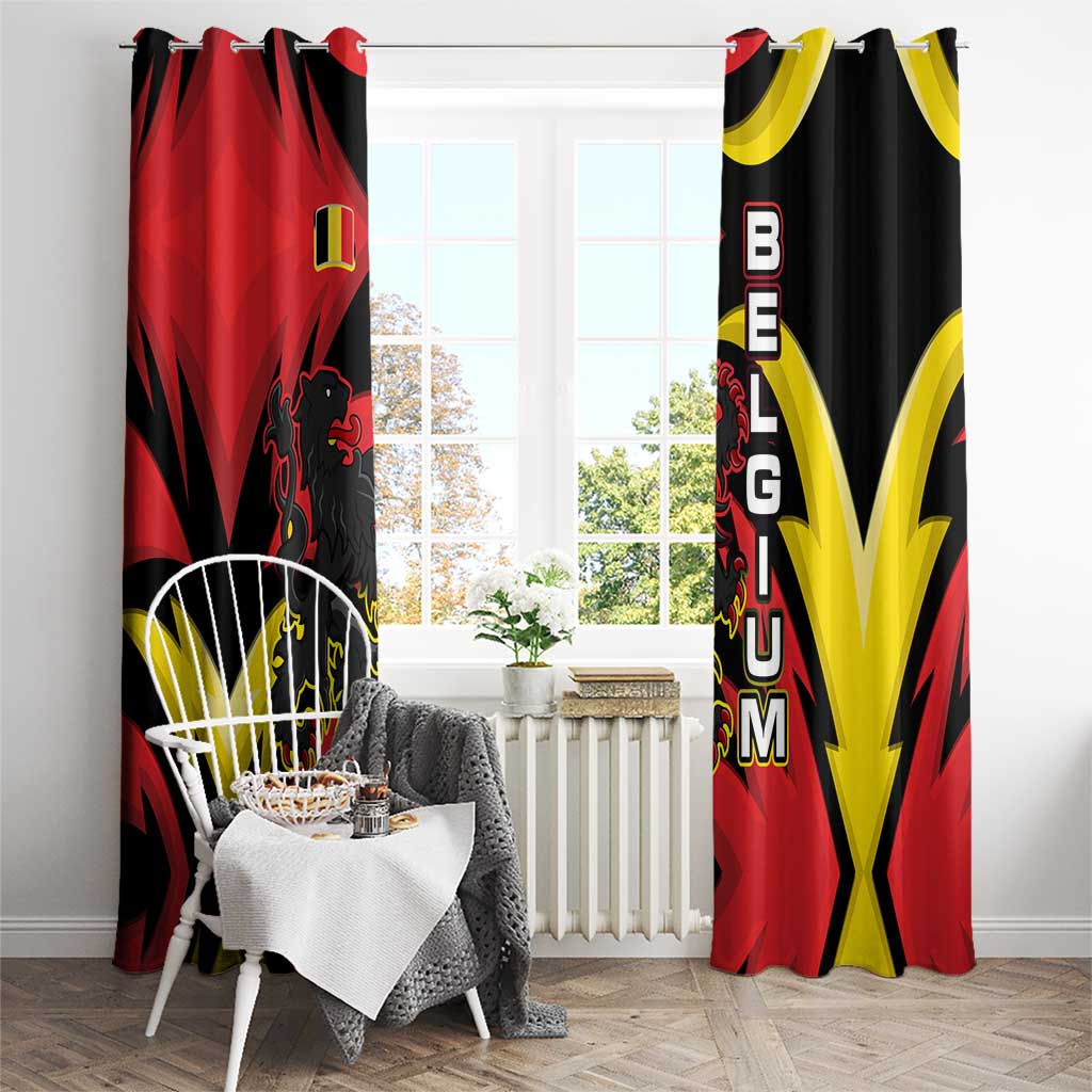 Belgium Window Curtain with Black Red Lion Crest Flag Flame Spirit