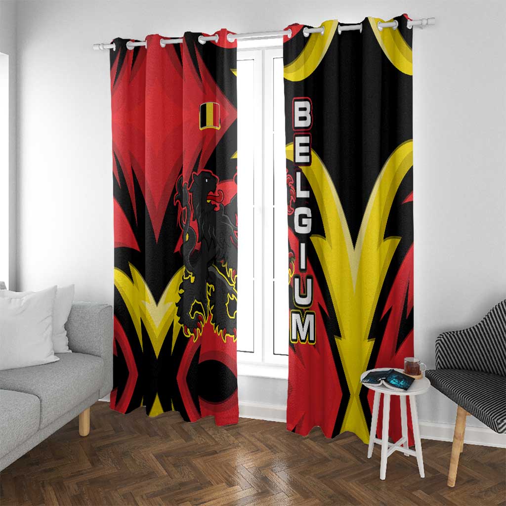 Belgium Window Curtain with Black Red Lion Crest Flag Flame Spirit